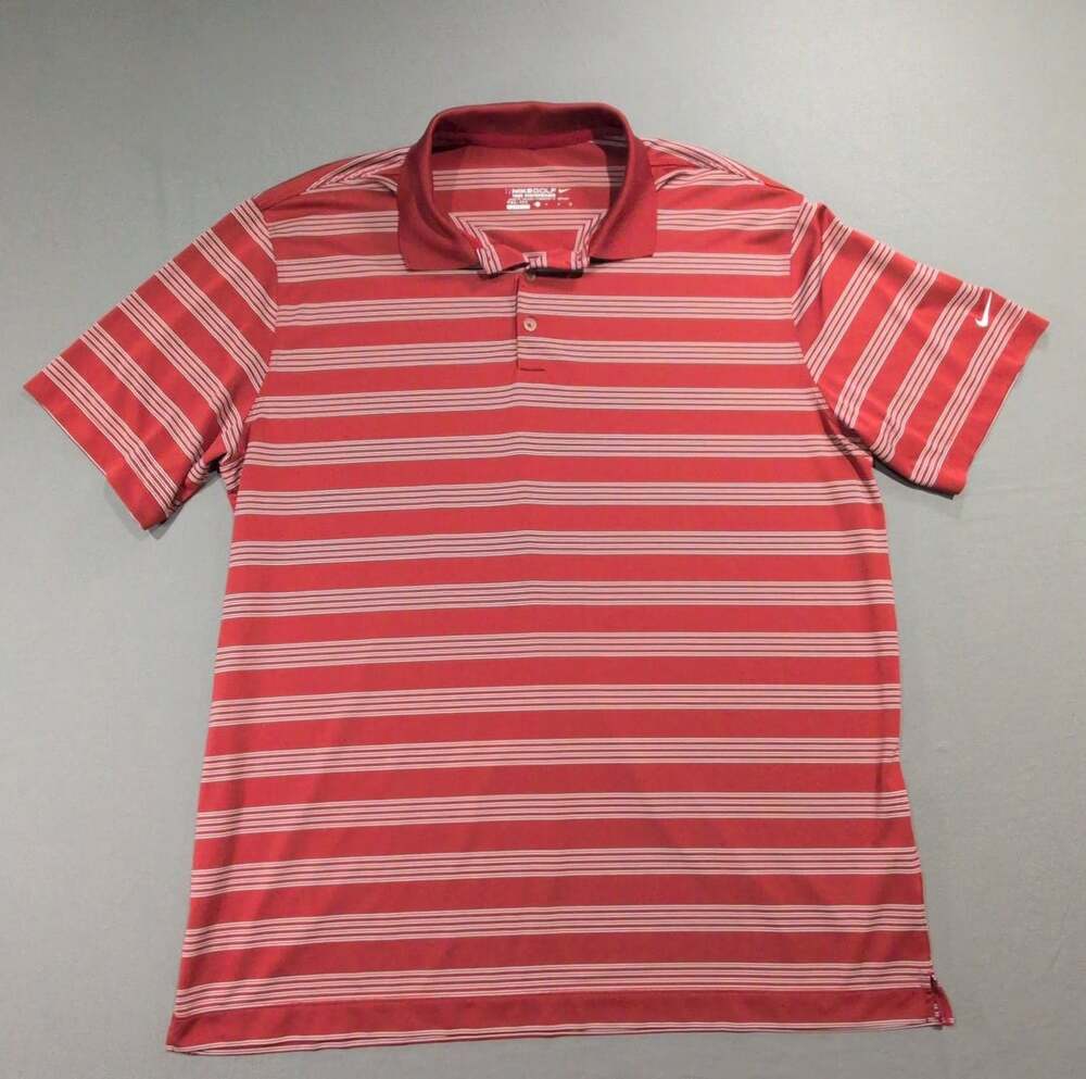Nike Golf Tour Performance Polo Size L Red White Striped Dri-Fit Shirt